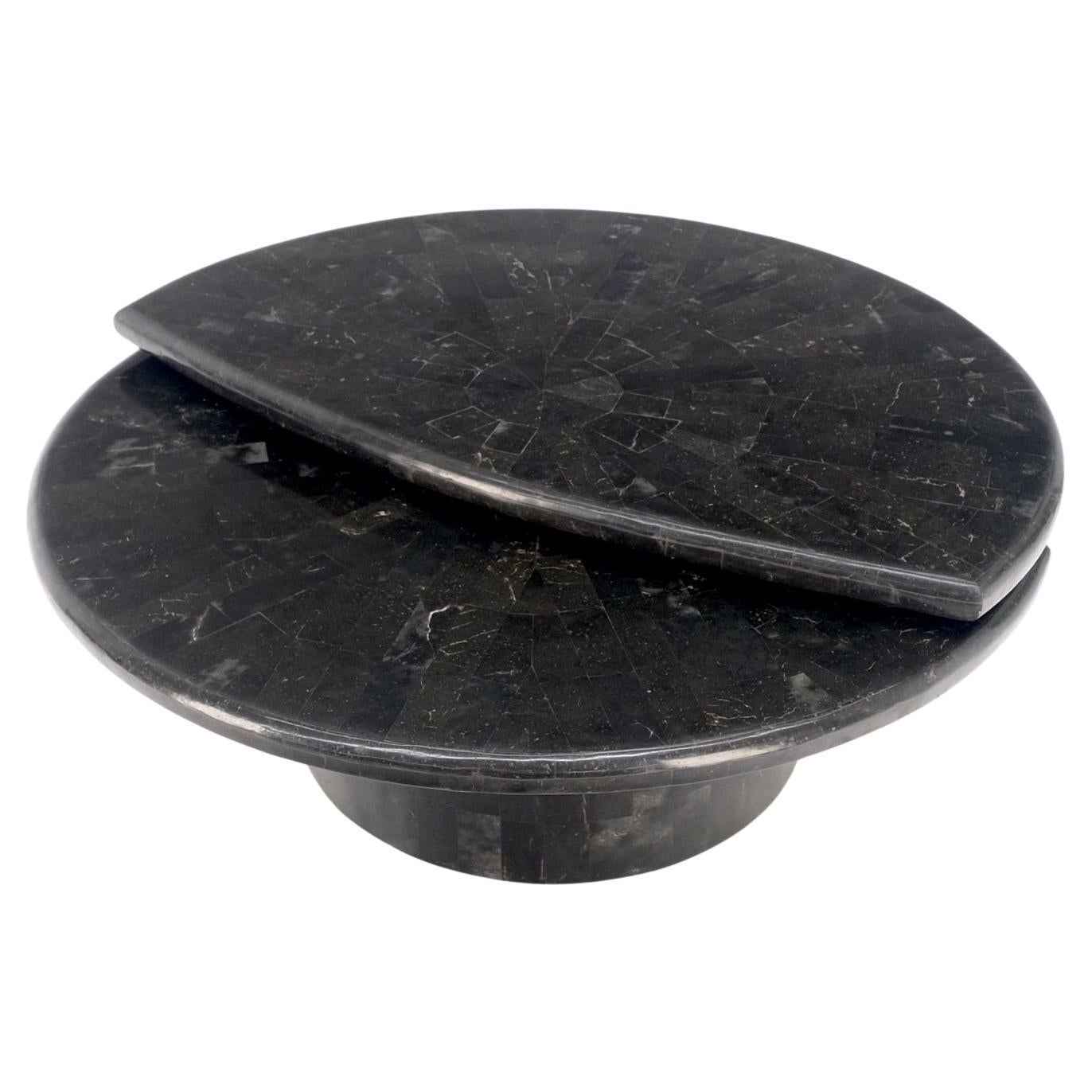 Swivel Adjustable Round Top Black Tessellated Marble Coffee Table MINT! For Sale