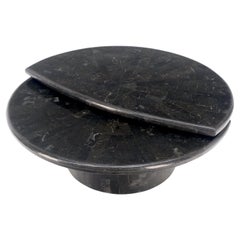 Swivel Adjustable Round Top Black Tessellated Marble Coffee Table MINT!