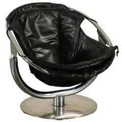 Swivel Armchair Chromed Metal Leather, Italy, 1960s-1970s