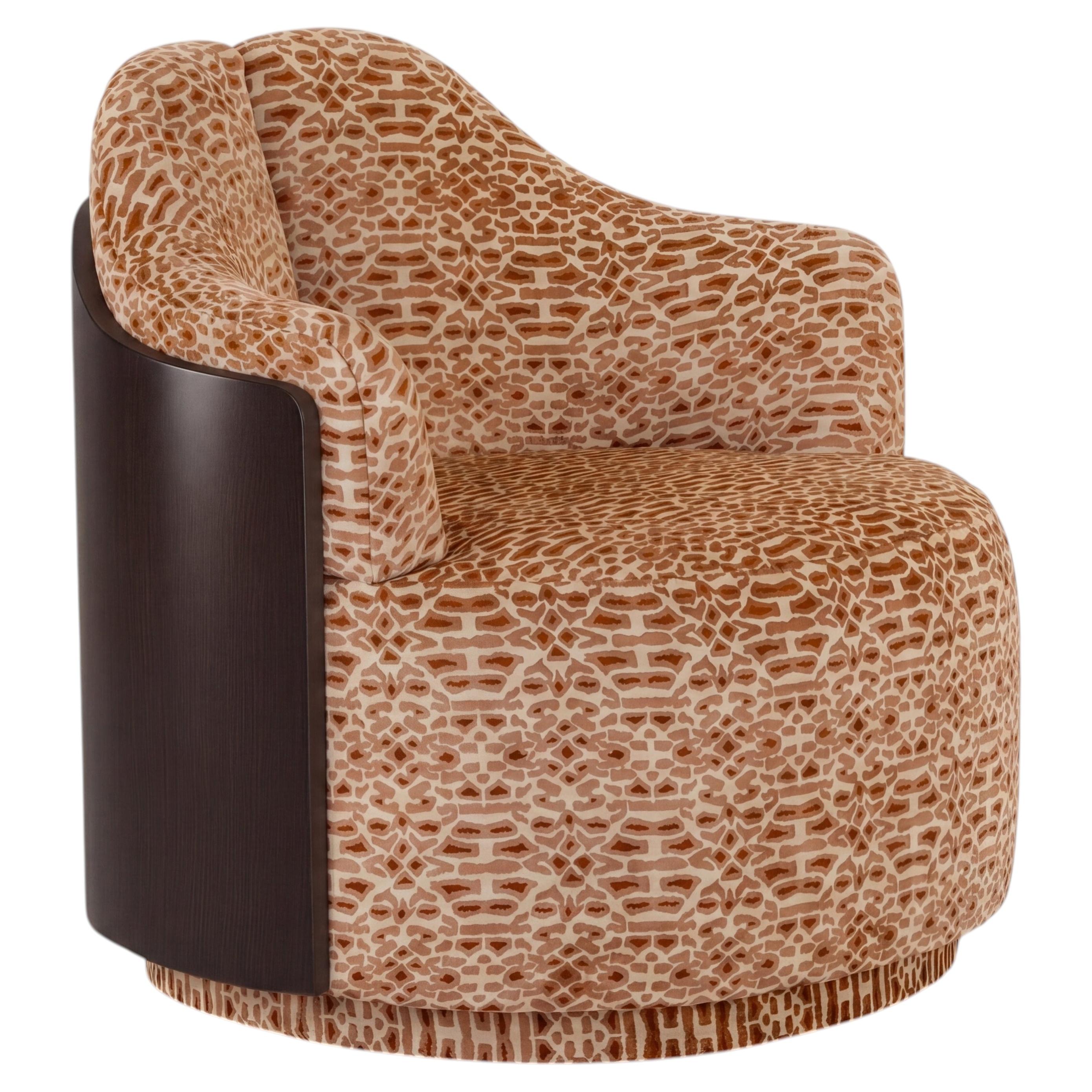 Chaise longue pivotante en forme de tonneau d'inspiration Art déco avec coque en laque Espresso, New
