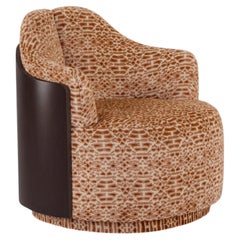 Sillón Giratorio Barril Inspirado en el Art Decó con Carcasa Lacada Espresso, Nuevo