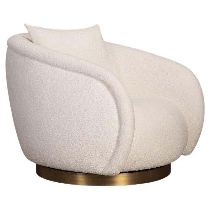 Swivel Armchair in Bouclé Fabrics and Brushed Brass Base For Sale at ...