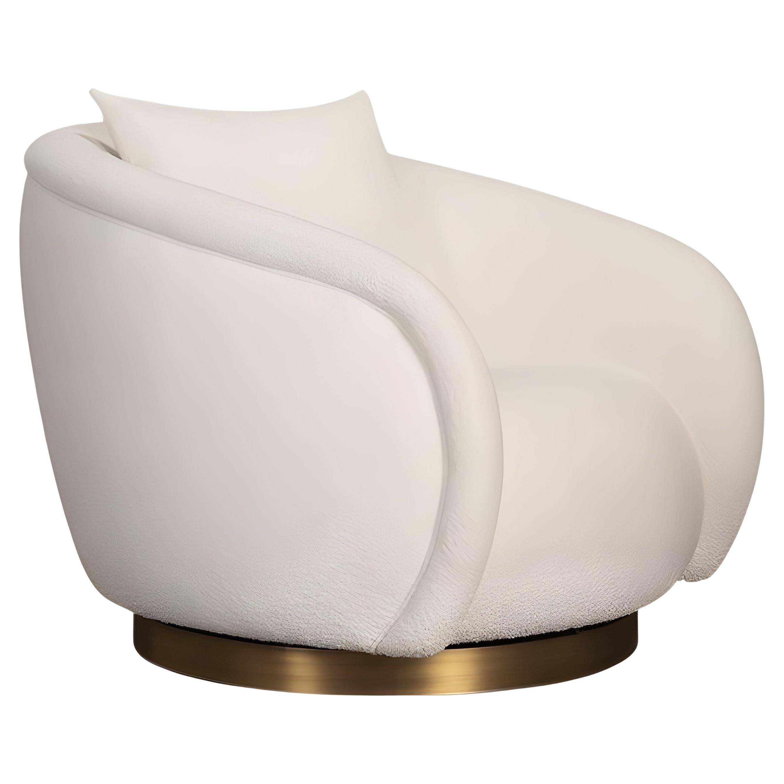 Swivel Armchair in Bouclé Fabrics 
Brushed Brass Base