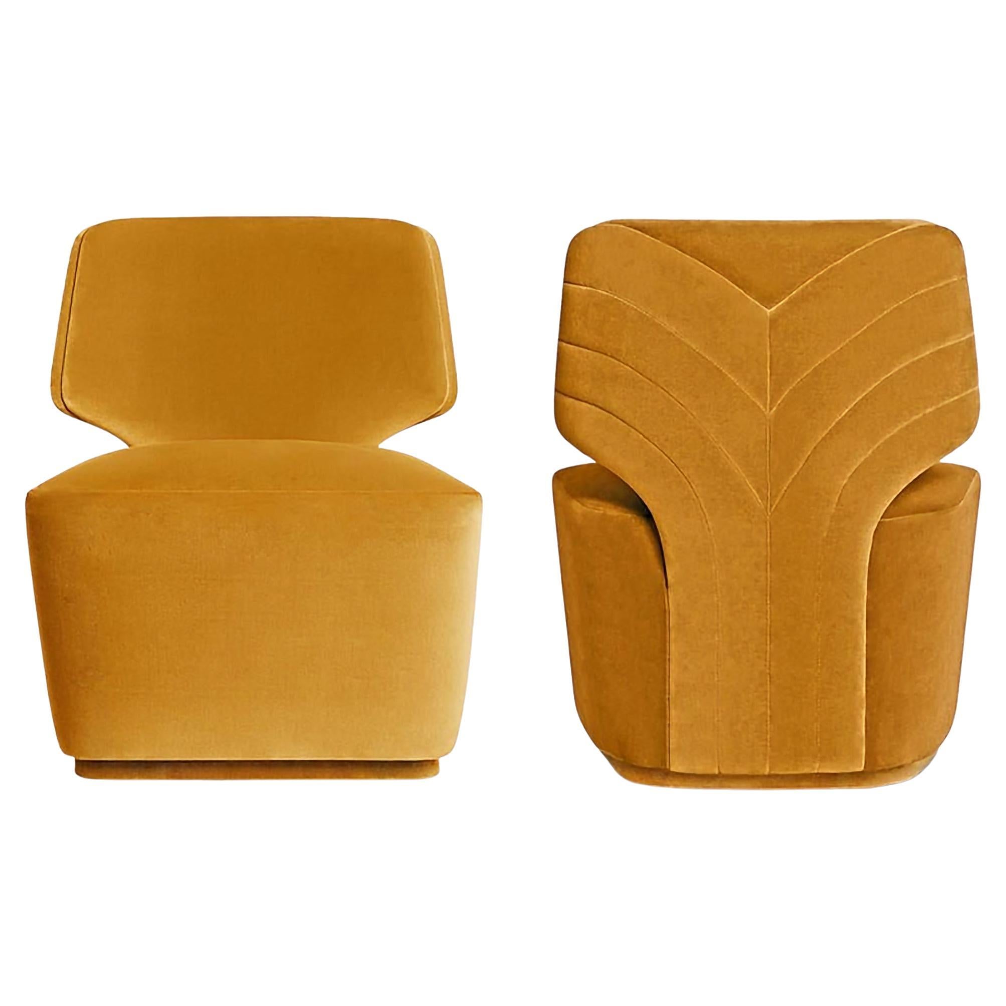 Fauteuil pivotant en velours de coton avec détails marins au dos