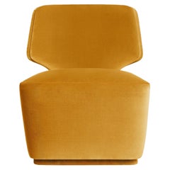 Drehsessel aus Baumwollsamt mit Meeresdetails auf der Rückenlehne