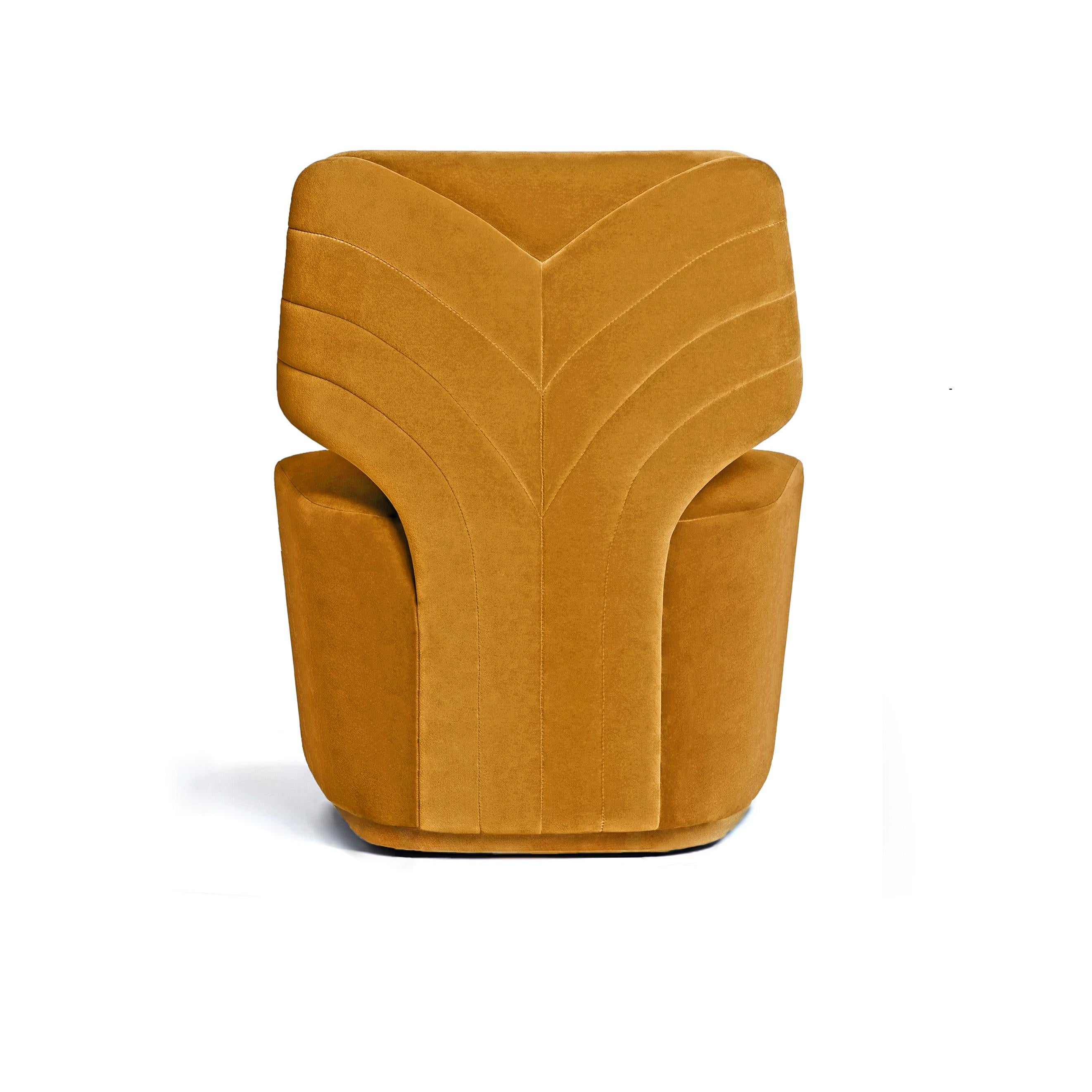 Modern Swivel Armchair In Cotton Velvet with Seaming Details on the Back For Sale