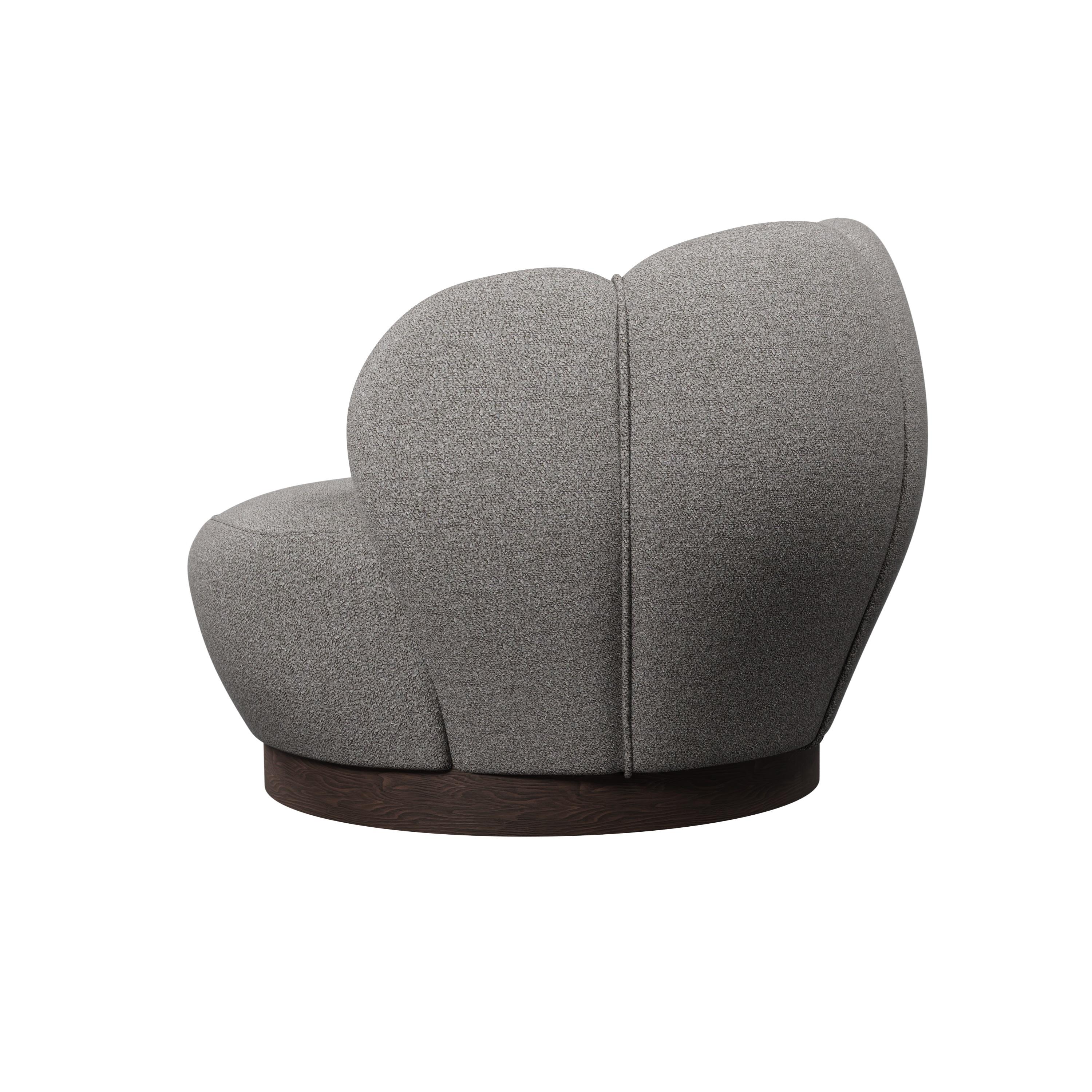 Modern Swivel armchair Montgolfiére grey Bouclé handcrafted by Murmurio For Sale