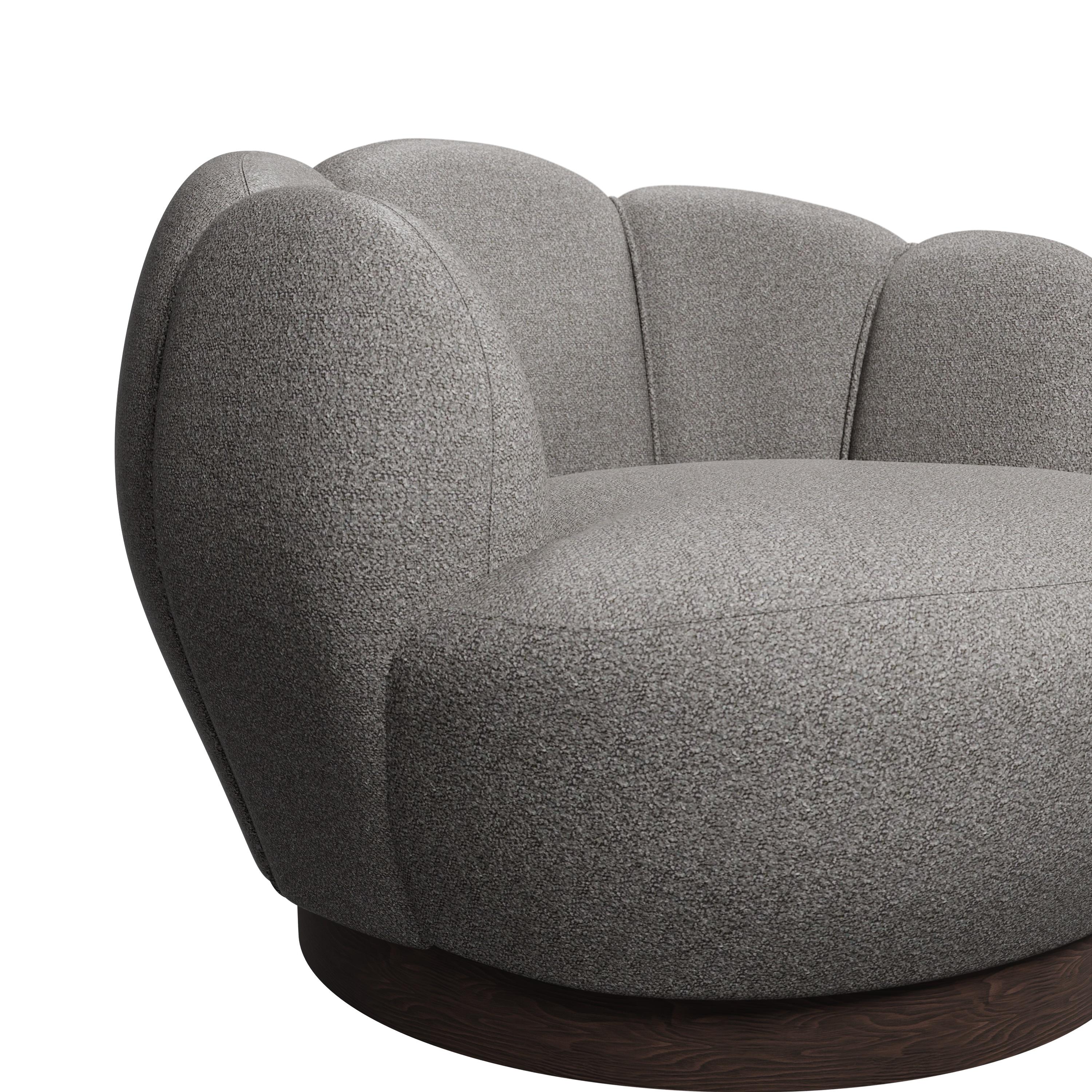 Swivel armchair Montgolfiére grey Bouclé handcrafted by Murmurio In New Condition For Sale In Lordelo, PT
