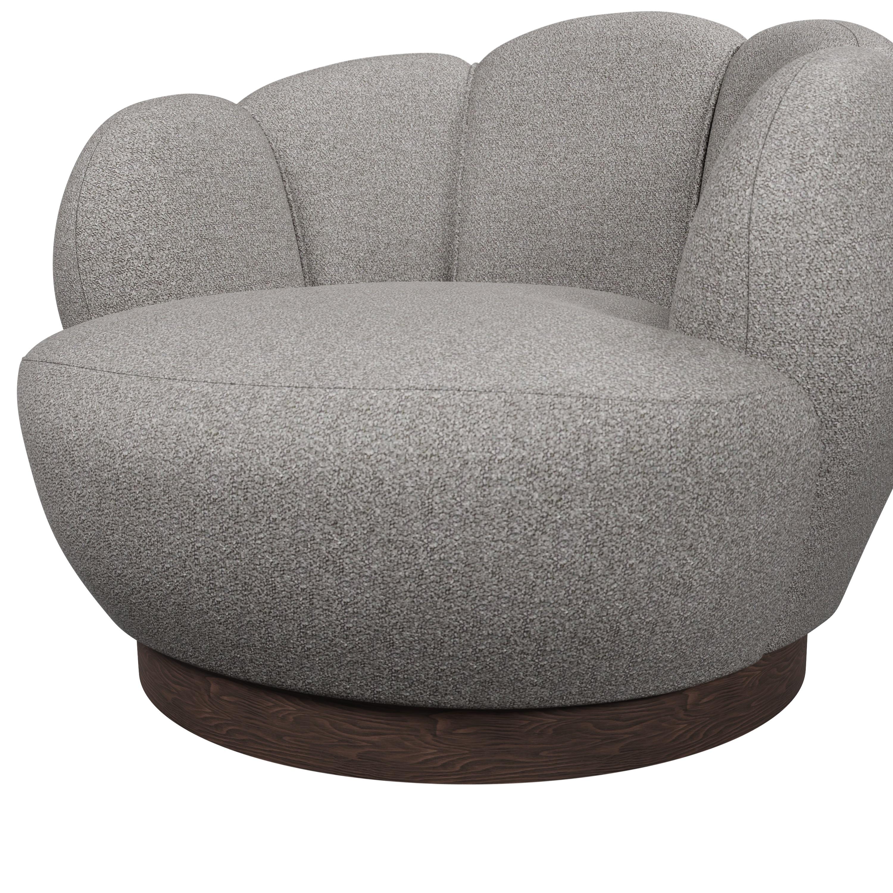 Contemporary Swivel armchair Montgolfiére grey Bouclé handcrafted by Murmurio For Sale
