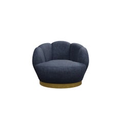 Swivel armchair Montgolfiére with Denim plain fabric handcrafted by Murmurio