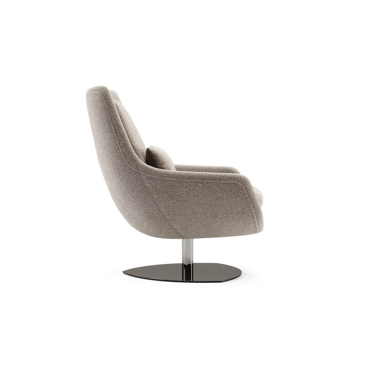 Swivel Armchair W Ottoman in Leather & Polished Stainless Steel 13