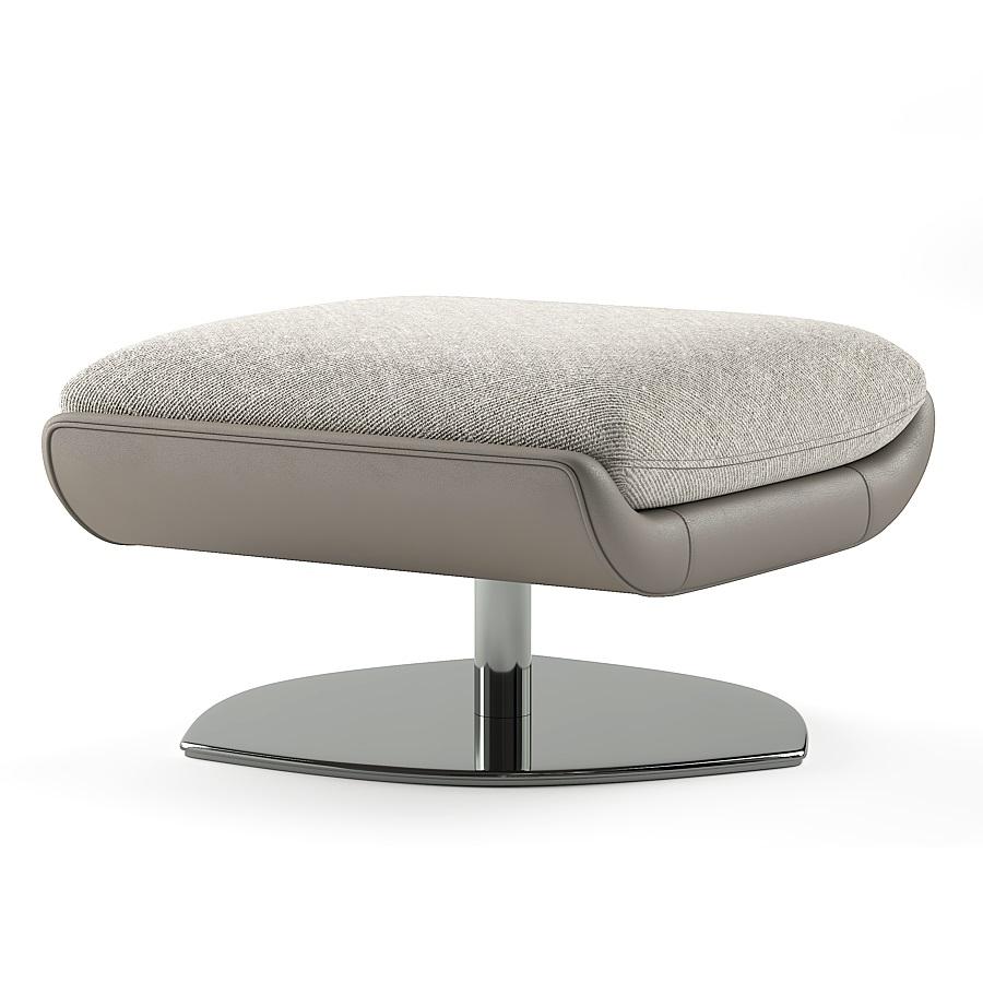 Modern Swivel Armchair W Ottoman in Leather & Polished Stainless Steel