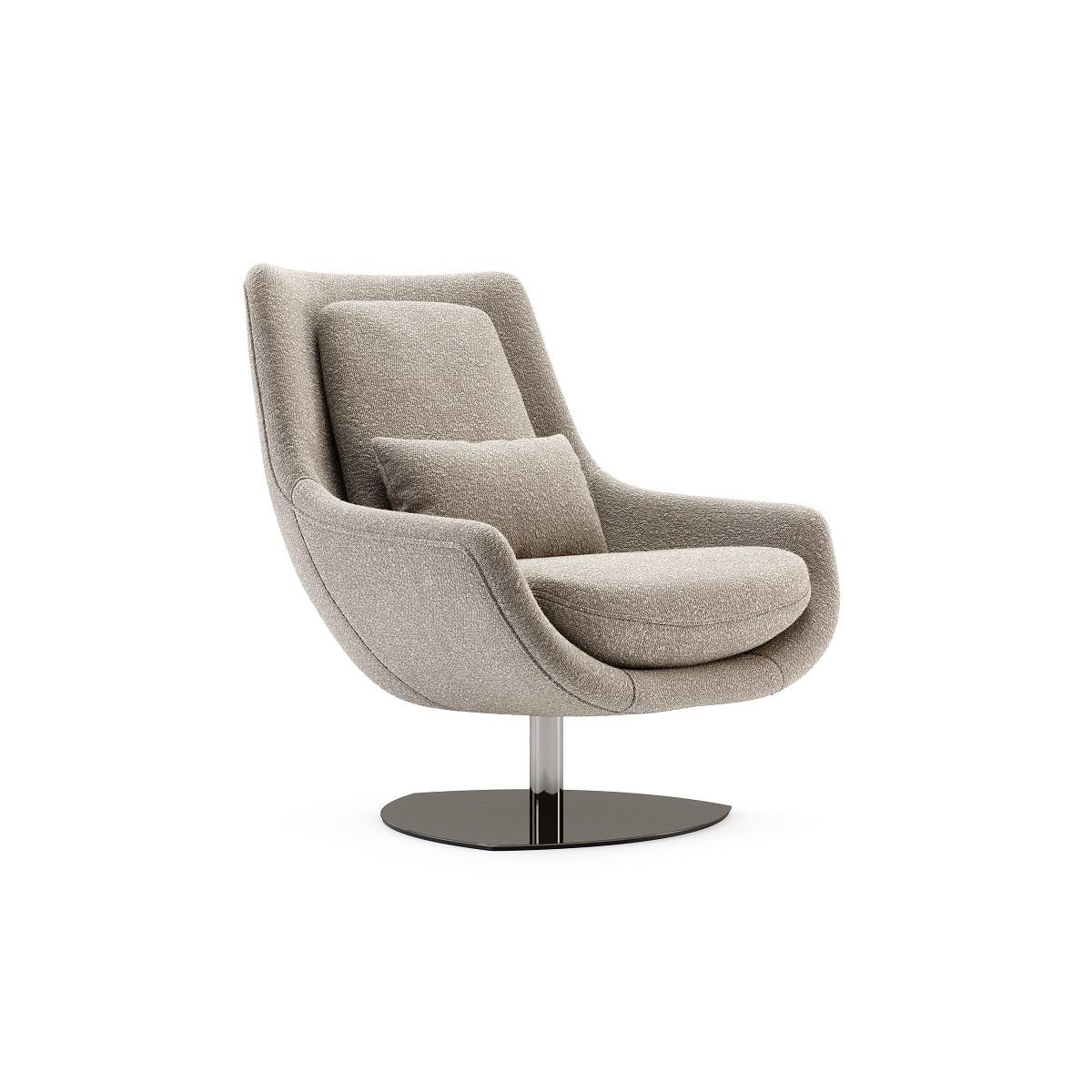 Modern Swivel Armchair W Ottoman in Leather & Rose Gold Base For Sale