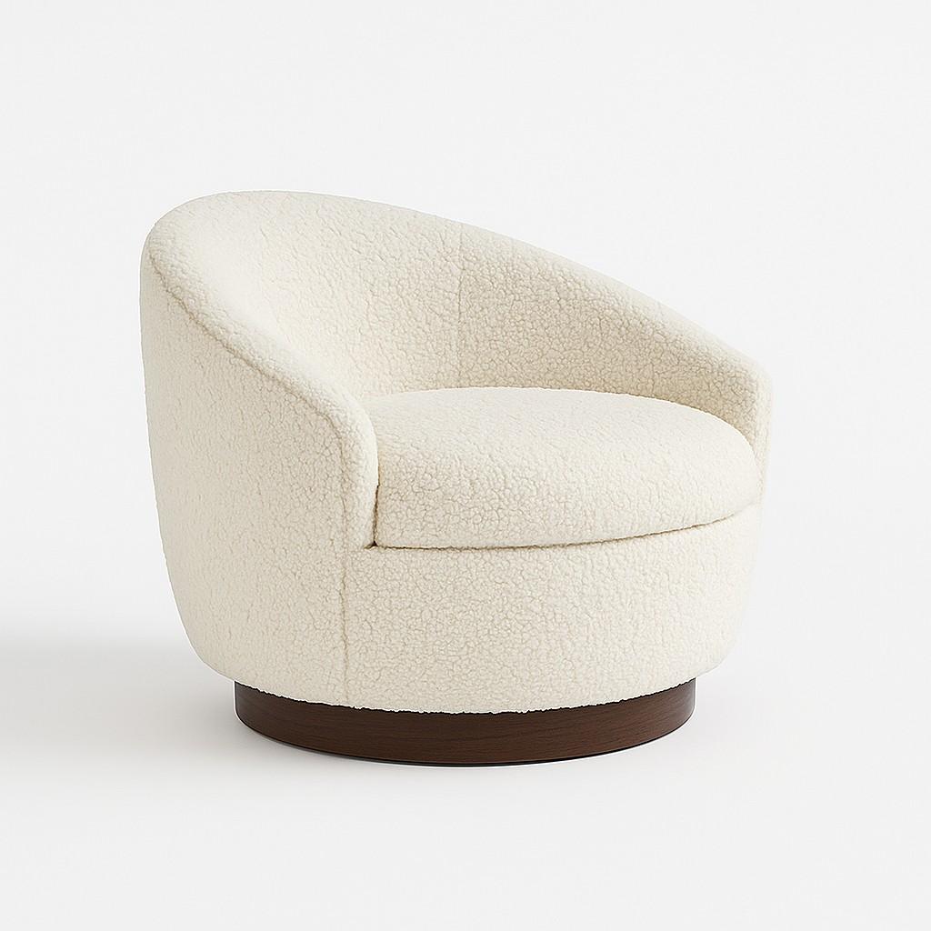 Portuguese Swivel Armchair with 360 Degrees Rotating Base Offered In Wooly Boucle' For Sale