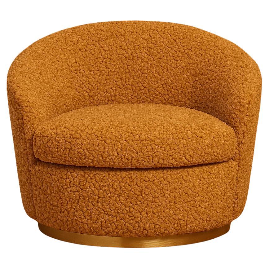 Swivel Armchair with 360 Degrees Rotating Base Offered In Wooly Boucle' For Sale