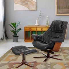 Swivel Armchair with Footrest, Göte Möbel, Sweden, 1970s