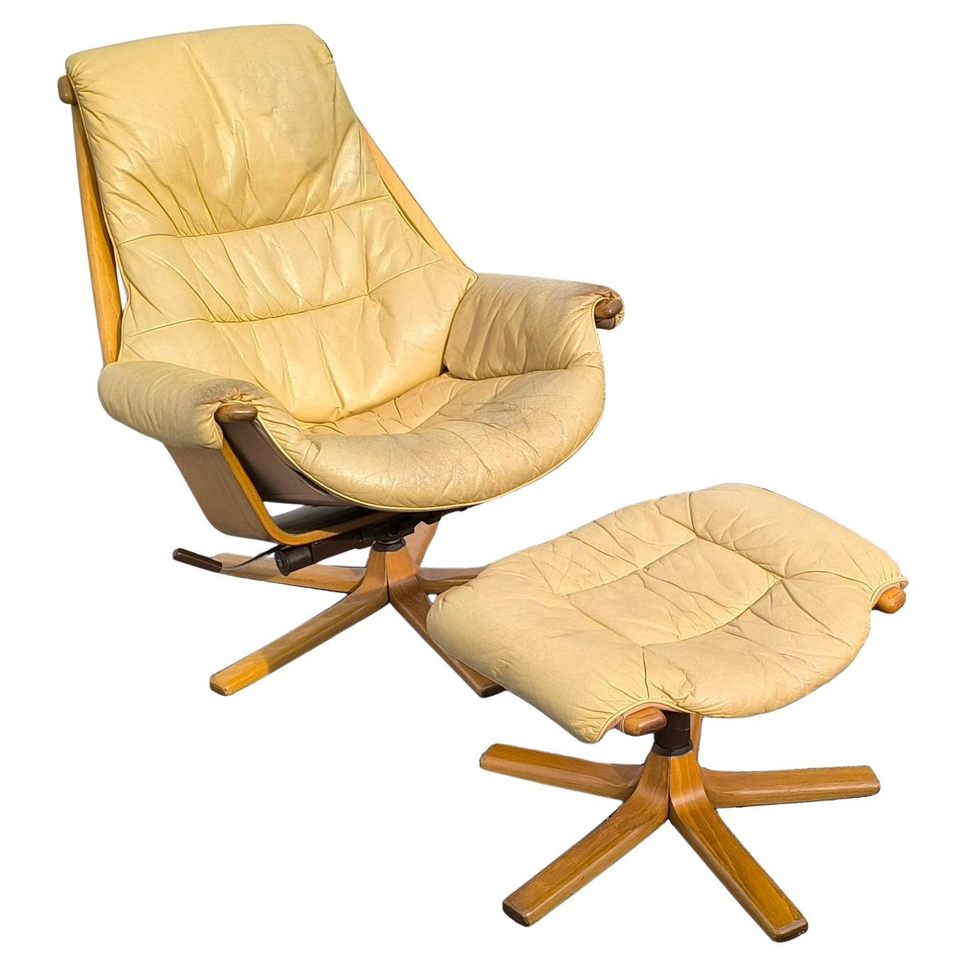 Swivel Armchair with Footrest, Göte Möbel, Sweden, 1970s