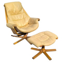 Fauteuil pivotant avec repose-pieds, Göte Möbel, Suède, années 1970