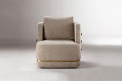 DOOQ Swivel Armchair in Brown with Brass Detail Panorama