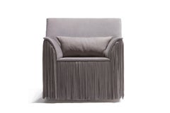 Swivel Armchair with Leather Fringe Detail, Gray