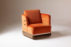 DOOQ Swivel Armchair in Orange and Brown and Brass Detail Panorama