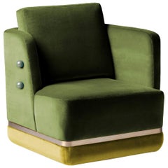 DOOQ Swivel Armchair with Green Velvet and Brass Detail Panorama