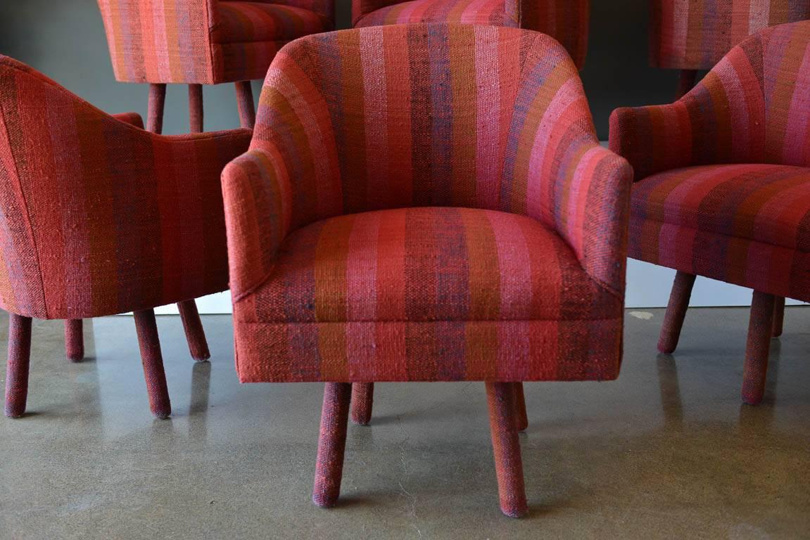 Mid-Century Modern Swivel Armchairs with Vintage Jack Lenor Larsen Fabric, circa 1970