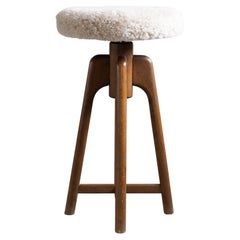 Swivel Bar Stool in Oak, Reupholstered in Lambswool, Danish Mid-Century Modern