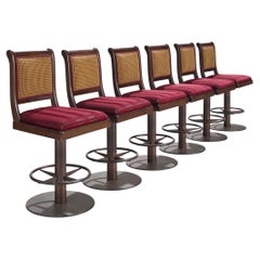 Swivel Bar Stools in Burgundy Upholstery and Metal 