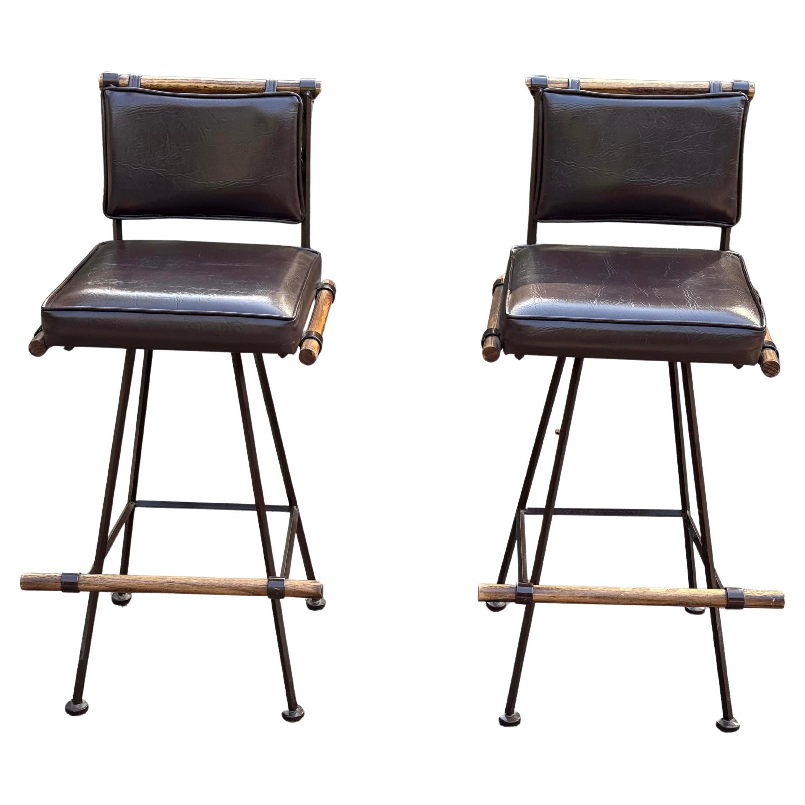 Mid-Century Modern Swivel Bar Stools in Style of Cleo Baldon for Inca Products - Set of Two