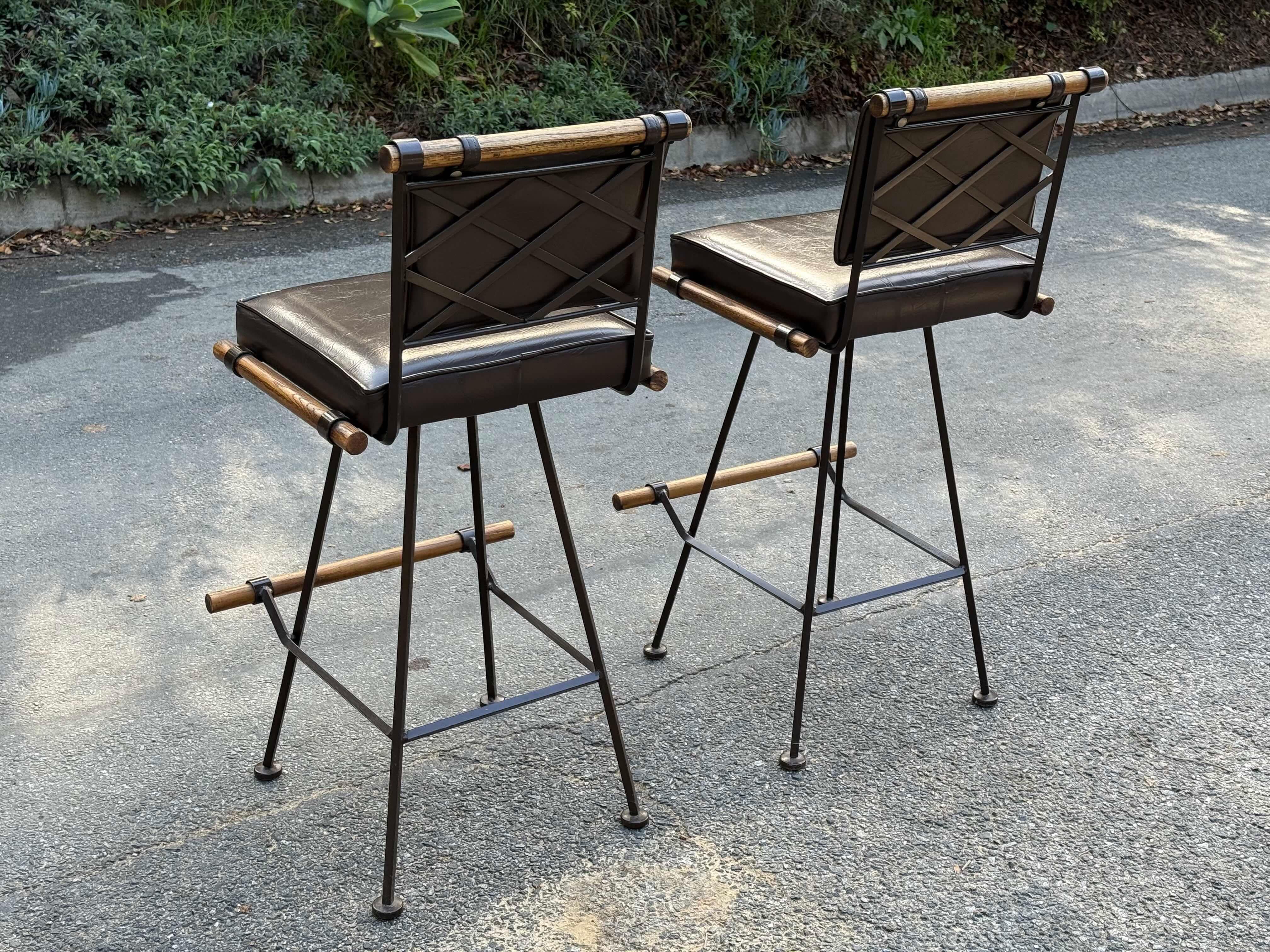 Swivel Bar Stools in Style of Cleo Baldon for Inca Products - Set of Two In Good Condition In Los Angeles, CA