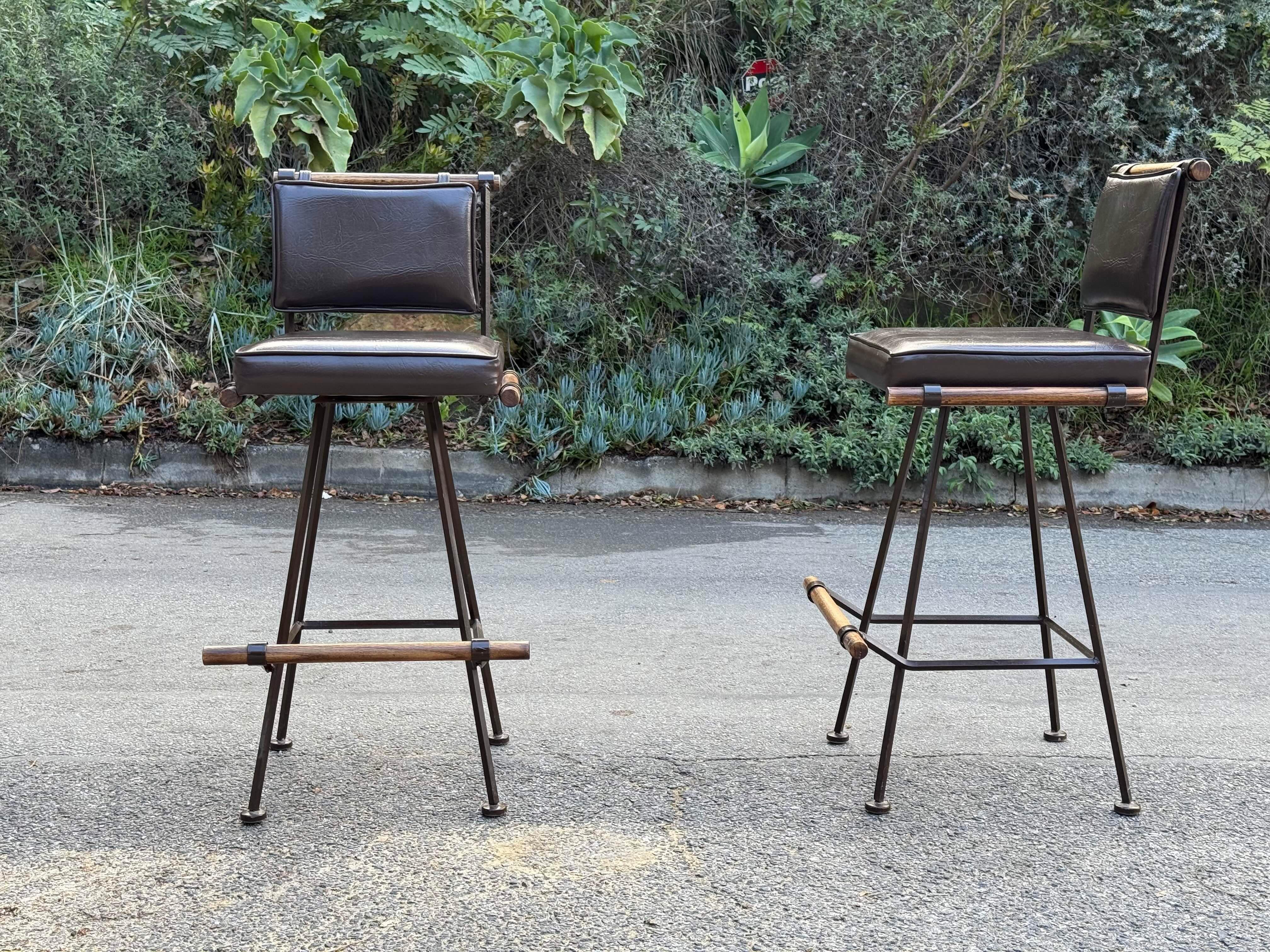 Leather Swivel Bar Stools in Style of Cleo Baldon for Inca Products - Set of Two