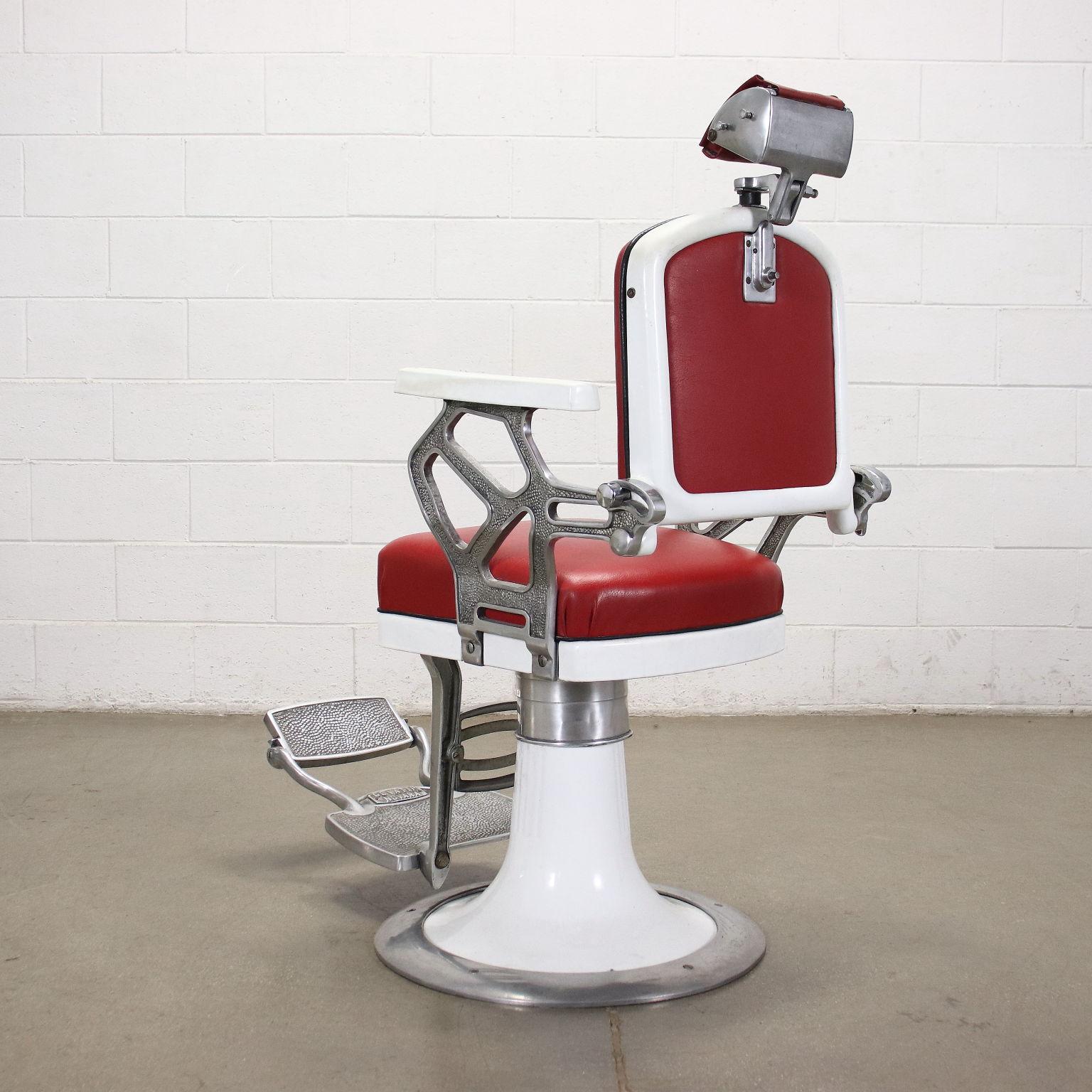 Swivel Barber Chair Alluminium Metal Skai Italy 1960s  3