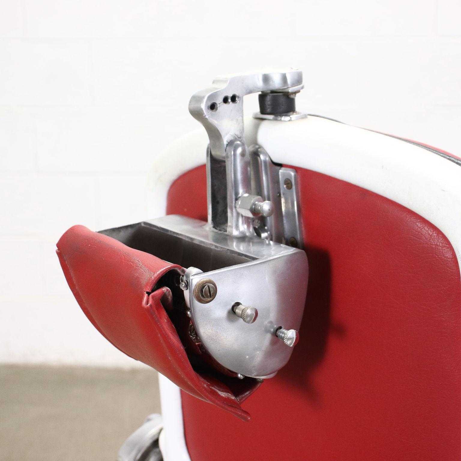 Italian Swivel Barber Chair Alluminium Metal Skai Italy 1960s 