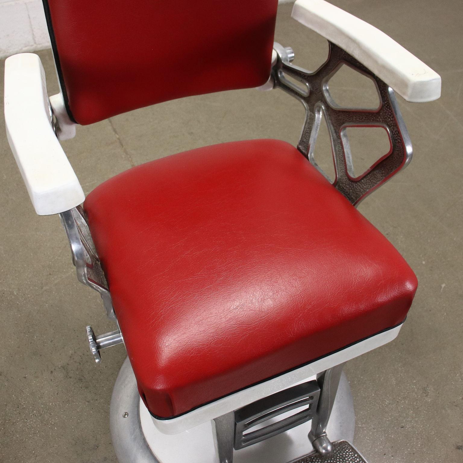 Mid-20th Century Swivel Barber Chair Alluminium Metal Skai Italy 1960s 