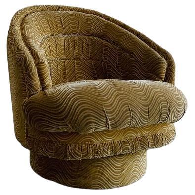 Rare Wave-Pattern Upholstery, Swivel Lounge Chair, Manner of Milo Baughman For Sale 1