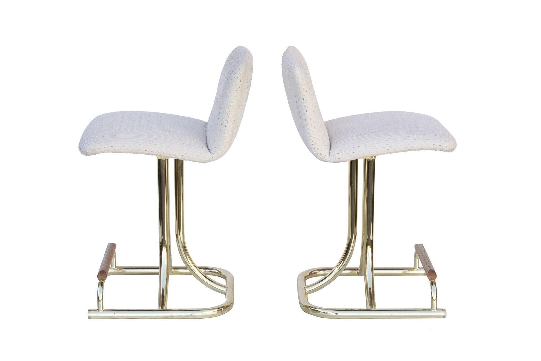 American Swivel Barstools with Brass Tubular Bases, Pair For Sale