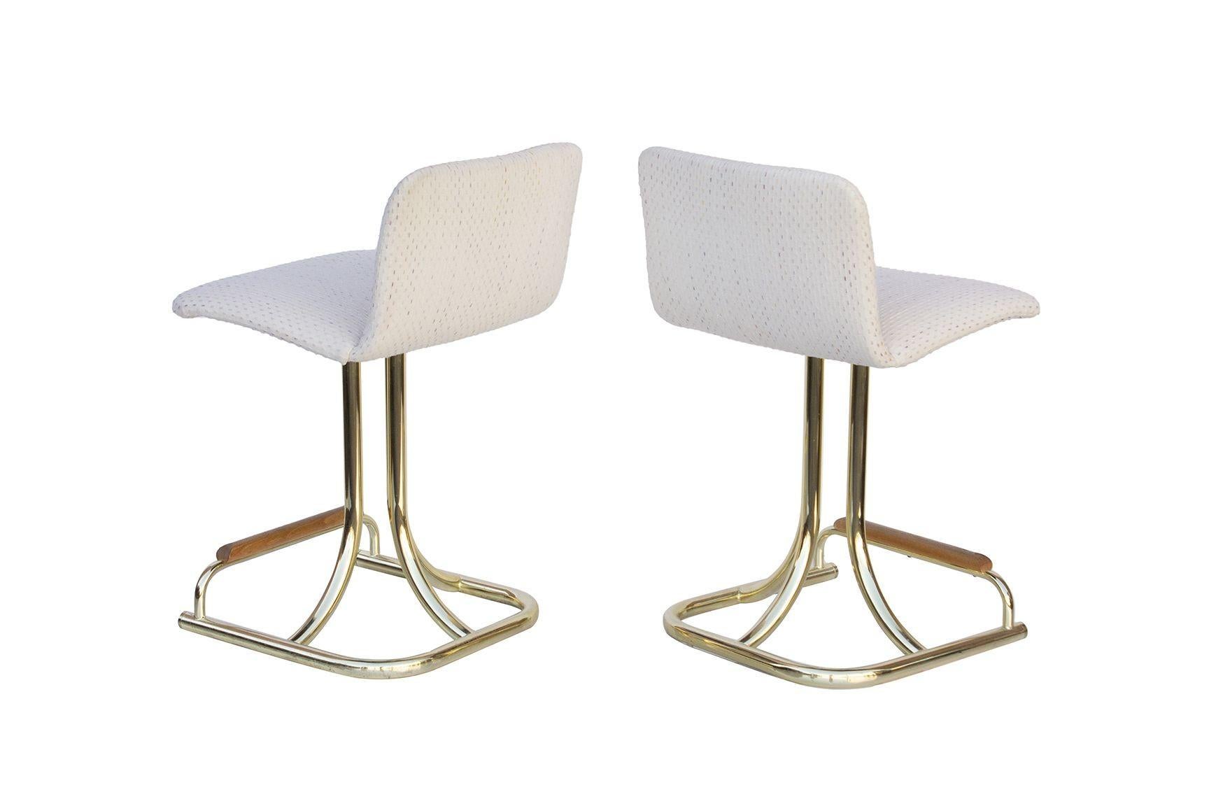 Swivel Barstools with Brass Tubular Bases, Pair In Good Condition For Sale In Grand Rapids, MI