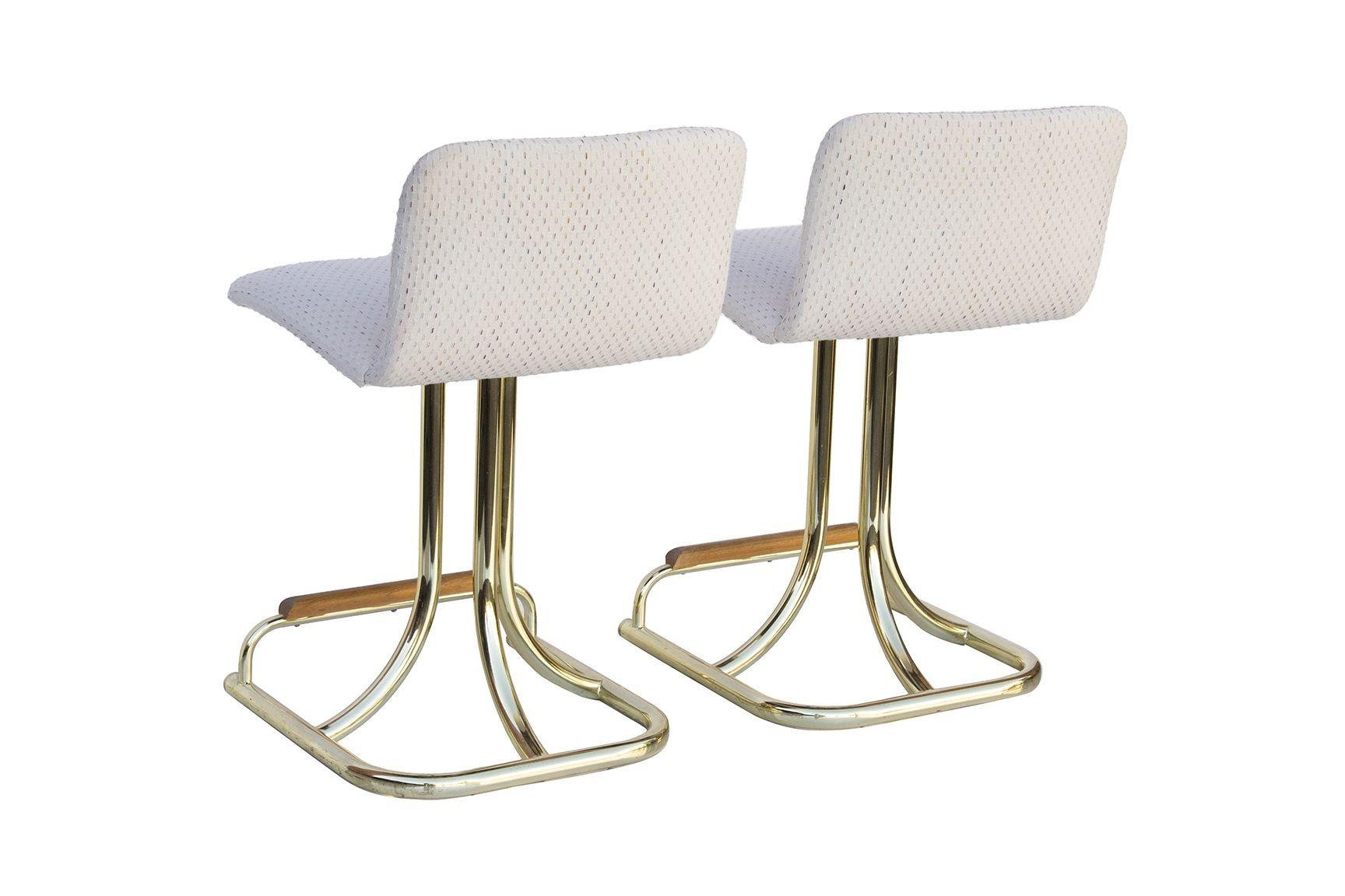 Late 20th Century Swivel Barstools with Brass Tubular Bases, Pair For Sale