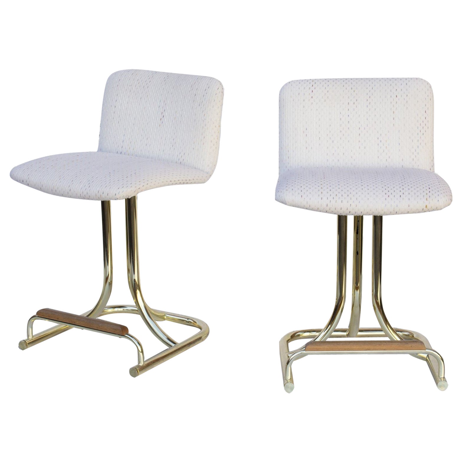 Swivel Barstools with Brass Tubular Bases, Pair