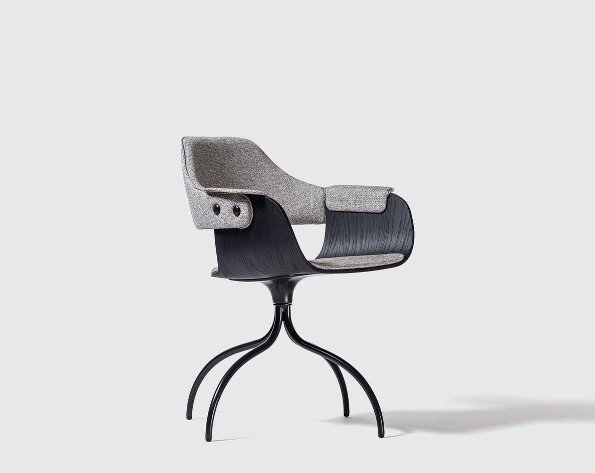 Swivel base showtime chair by Jaime Hayon 
Dimensions: D 55 x W 55 x H 79 cm 
Materials: Powder-coated steel or aluminum structure. Legs, seat, and backrest in plywood with exteriors in natural ash, walnut, or ash stained black. Metallic