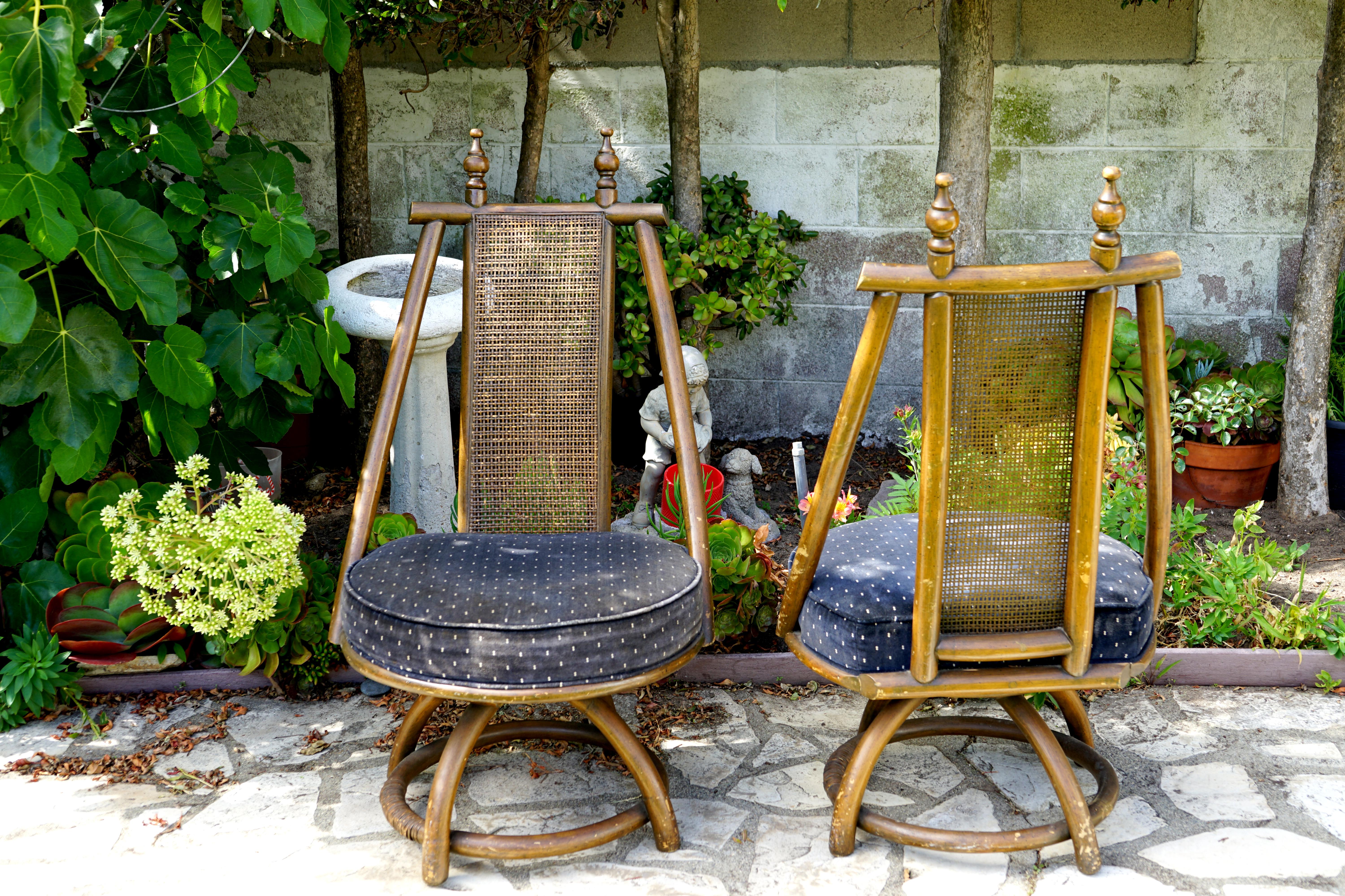 Swivel Bent Wood 1960s Rattan Chairs, A Pair For Sale 2