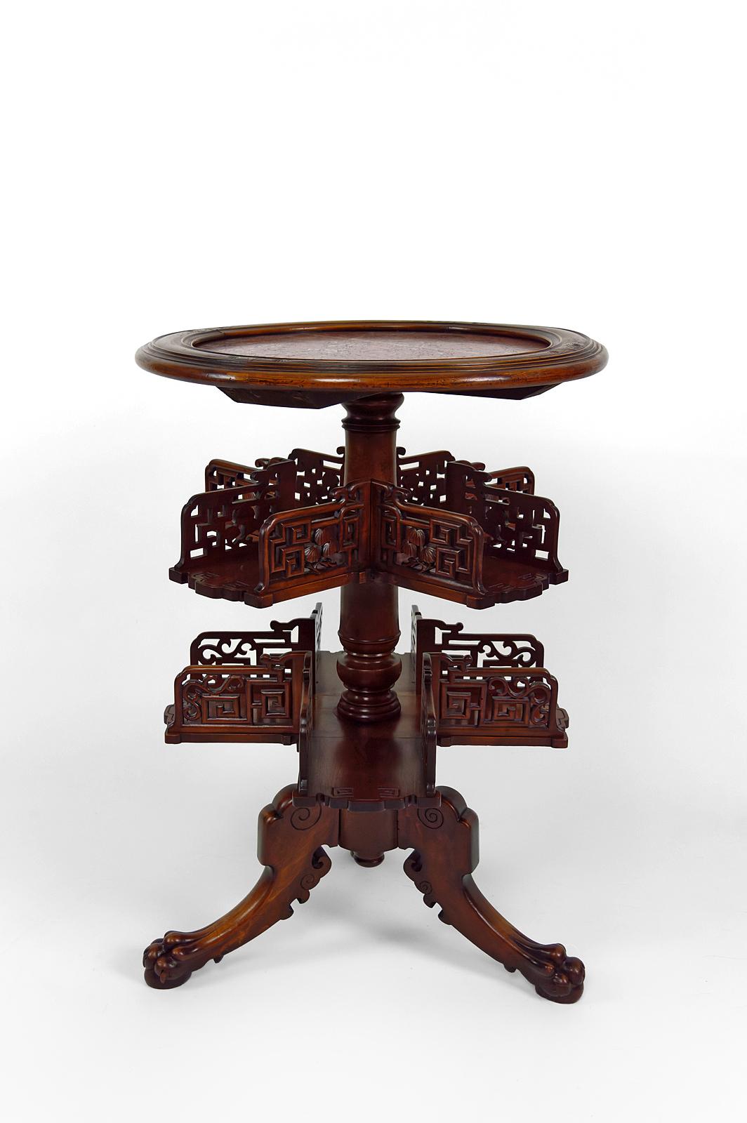 Carved Swivel Bookcase Table by Gabriel Viardot, France, circa 1880 For Sale