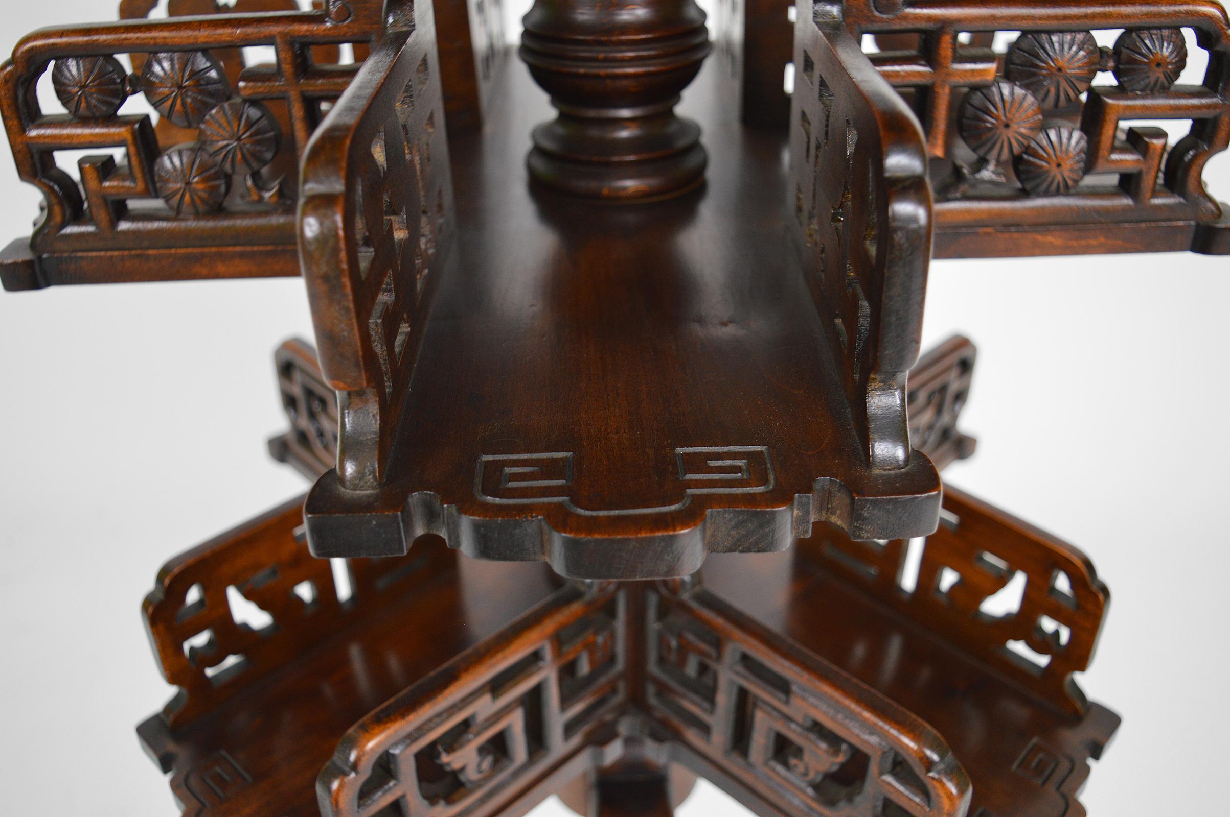Swivel Bookcase Table with Carved Top by Gabriel Viardot, Japonism, circa 1880 For Sale 2