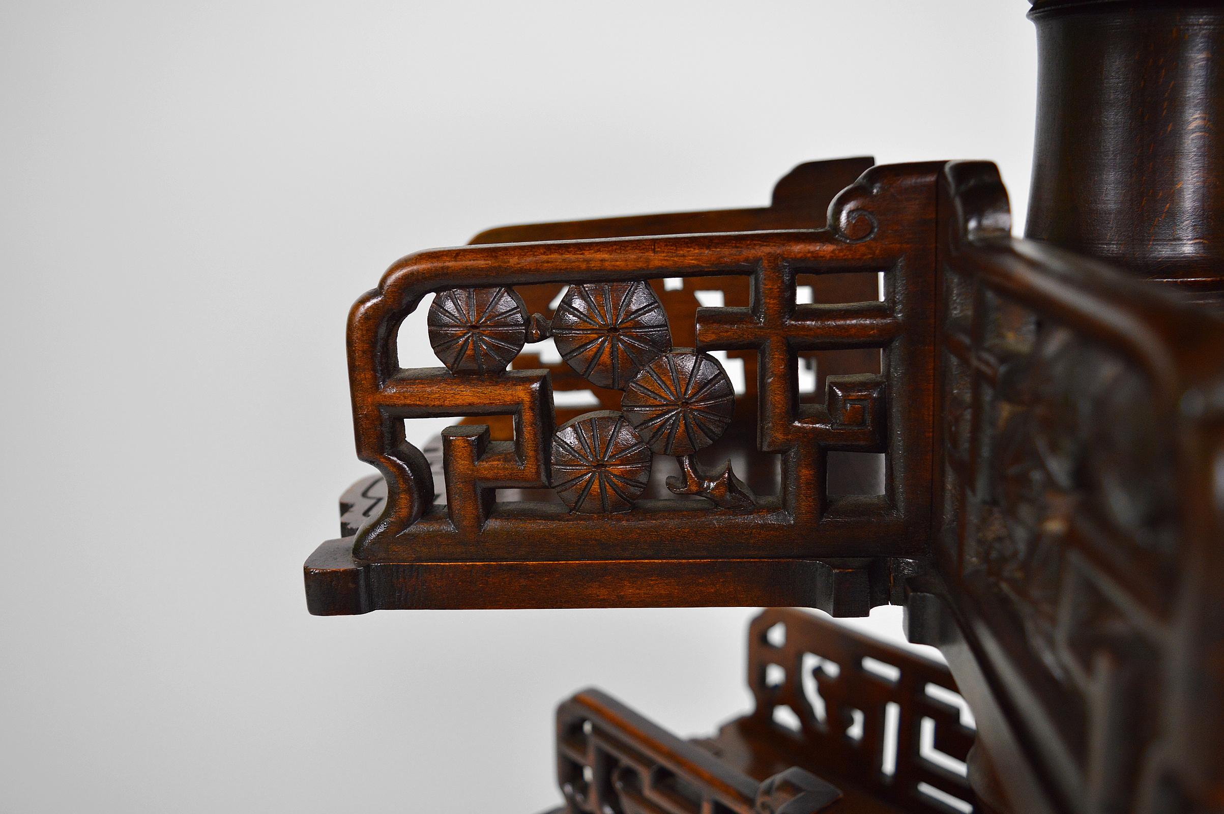 Swivel Bookcase Table with Carved Top by Gabriel Viardot, Japonism, circa 1880 For Sale 3