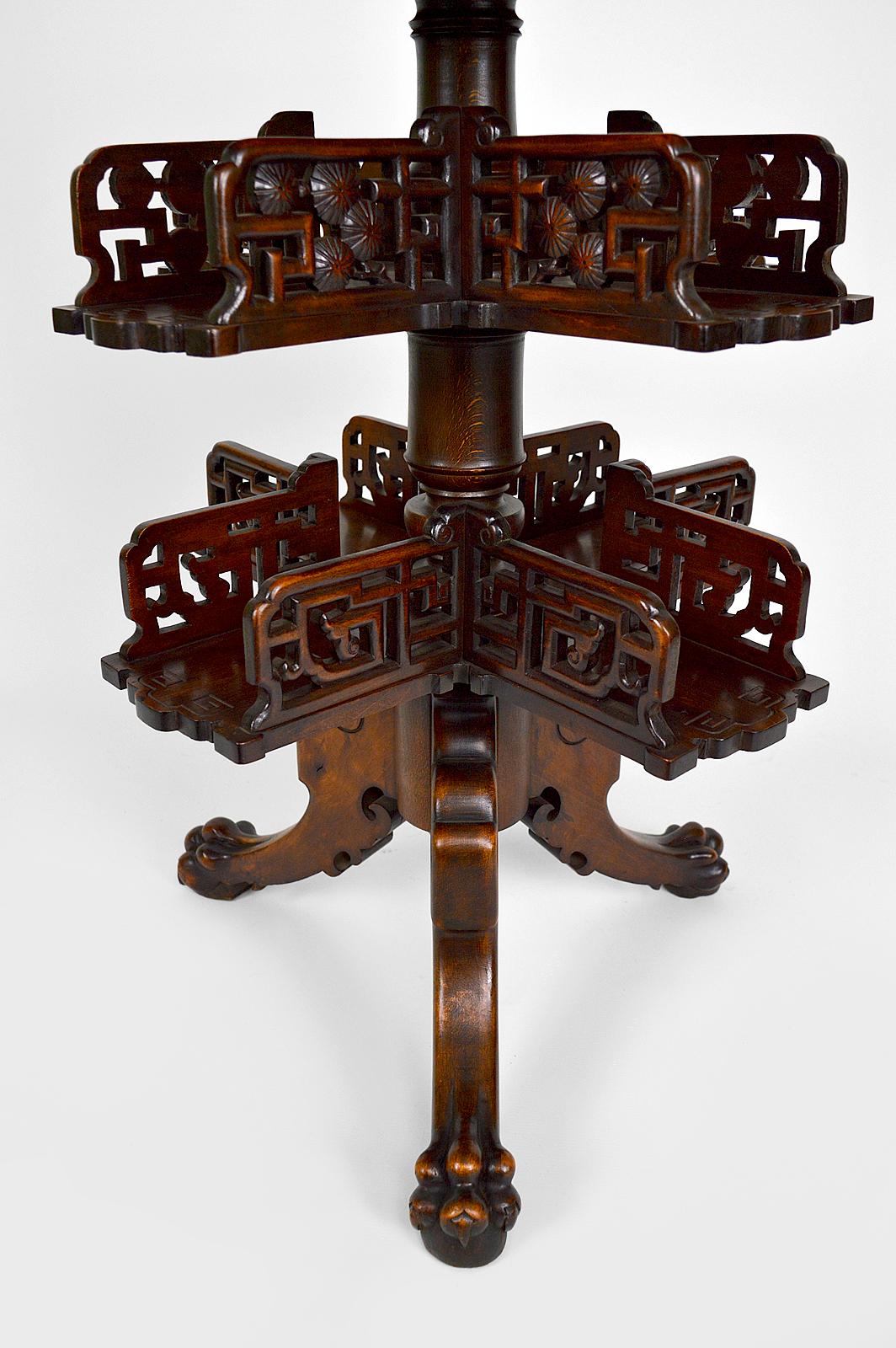 Late 19th Century Swivel Bookcase Table with Carved Top by Gabriel Viardot, Japonism, circa 1880 For Sale