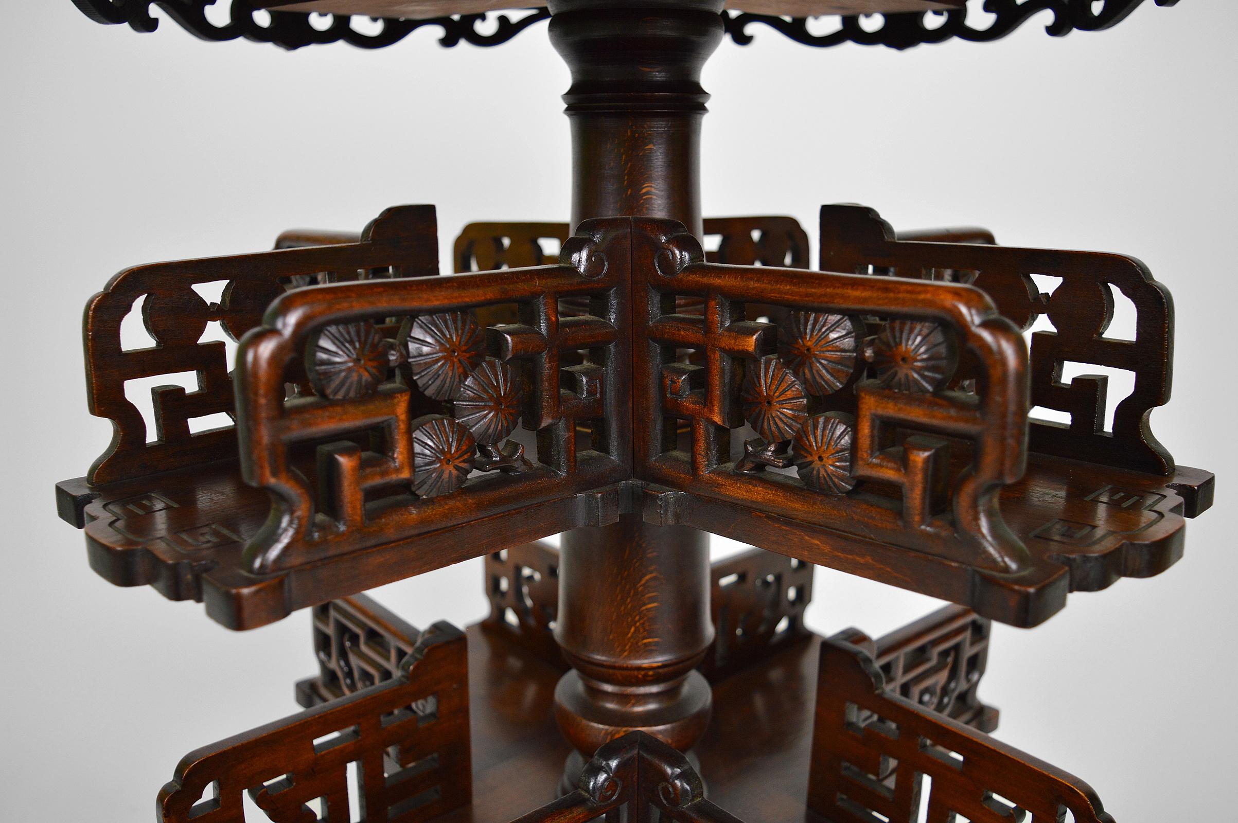 Wood Swivel Bookcase Table with Carved Top by Gabriel Viardot, Japonism, circa 1880 For Sale