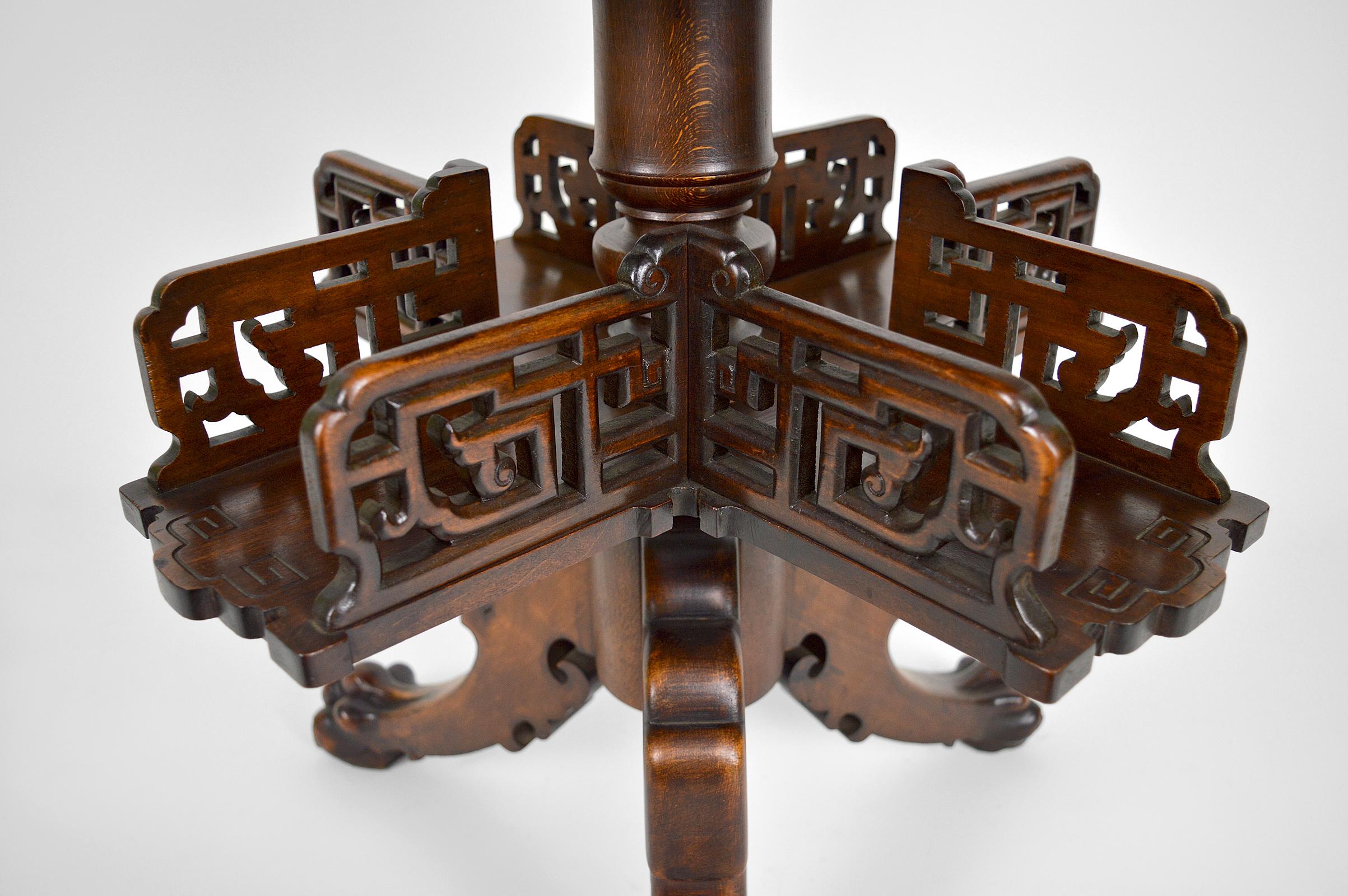 Swivel Bookcase Table with Carved Top by Gabriel Viardot, Japonism, circa 1880 For Sale 1