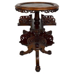 Swivel Bookcase Table with Carved Top by Gabriel Viardot, Japonism, circa 1880