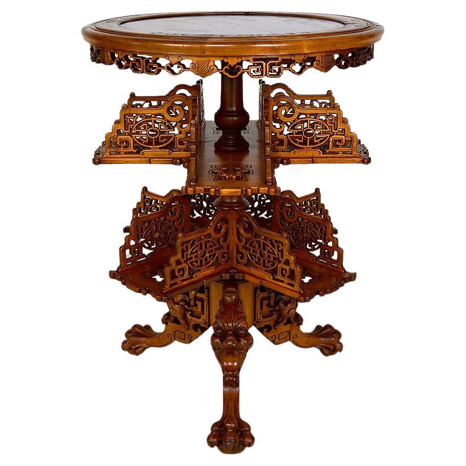 Swivel Bookcase Table with Marble Top by Gabriel Viardot, Japonism, circa 1880 For Sale